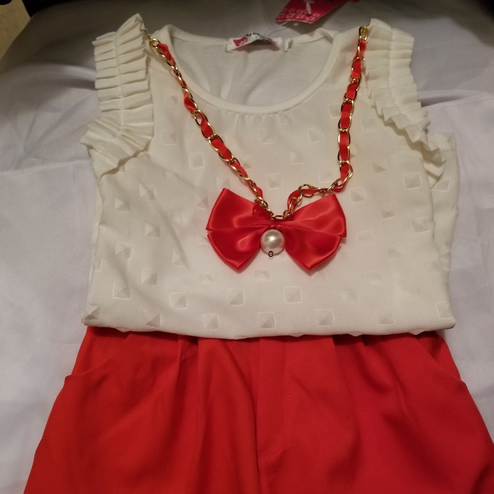 Ivory and Red lil girl dressy short set